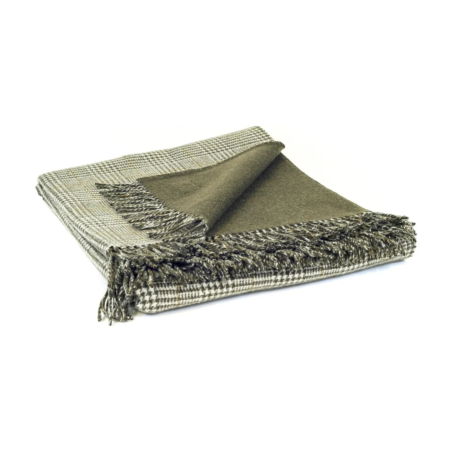 SCAPA_HOME_plaid_Jord_dark_green one side and pied de poule other side