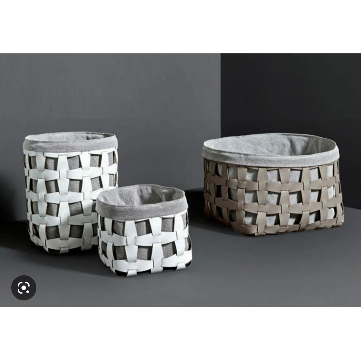 Pinetti_leather_and_fabric_Basket_set_Big_Hook white and taupe Pinetti_leather_and_fabric_Basket_set_Big_Hook white and taupe