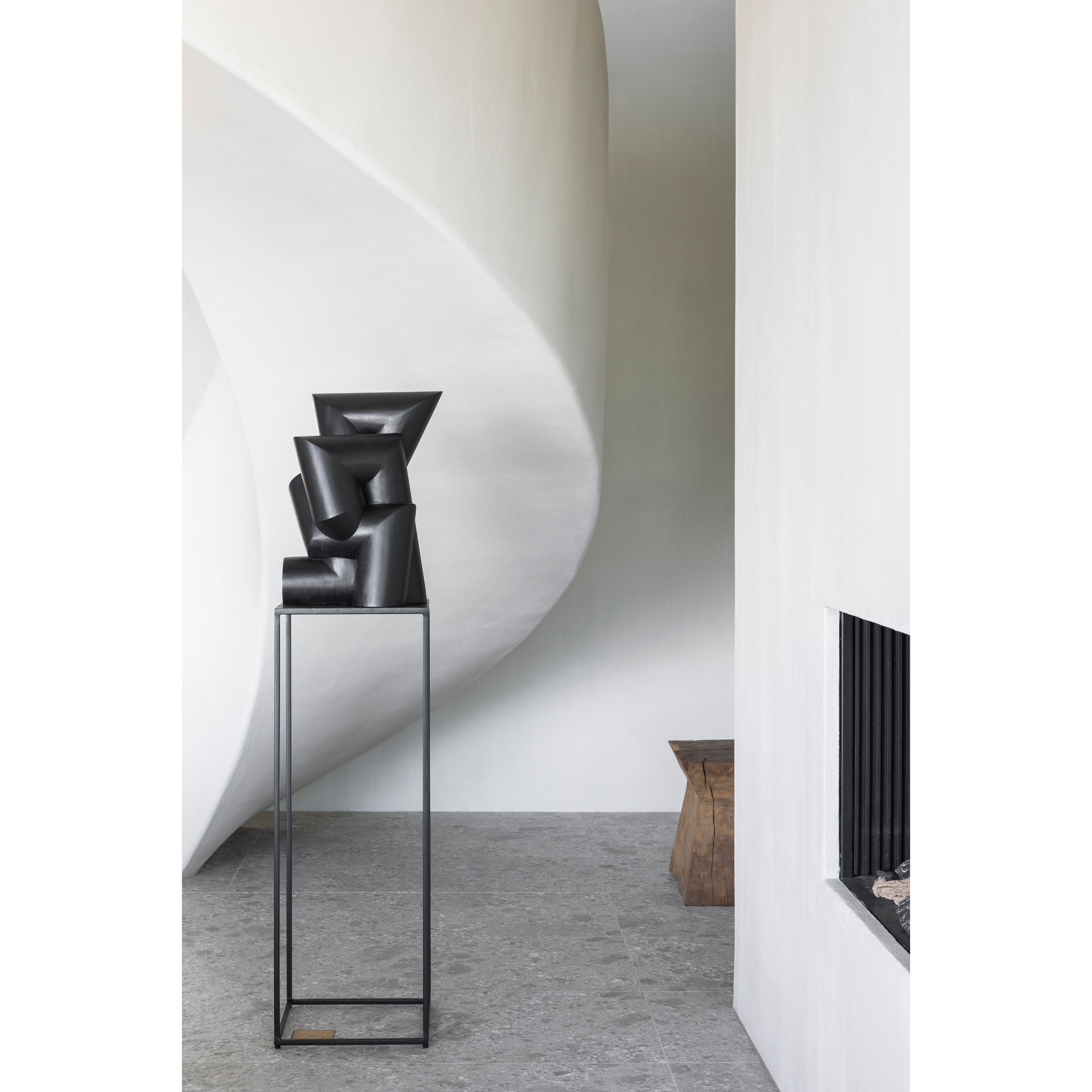 Modern_Shapes_wood Sculpture_Teak_Absid_Pipe_3L-on_plinth