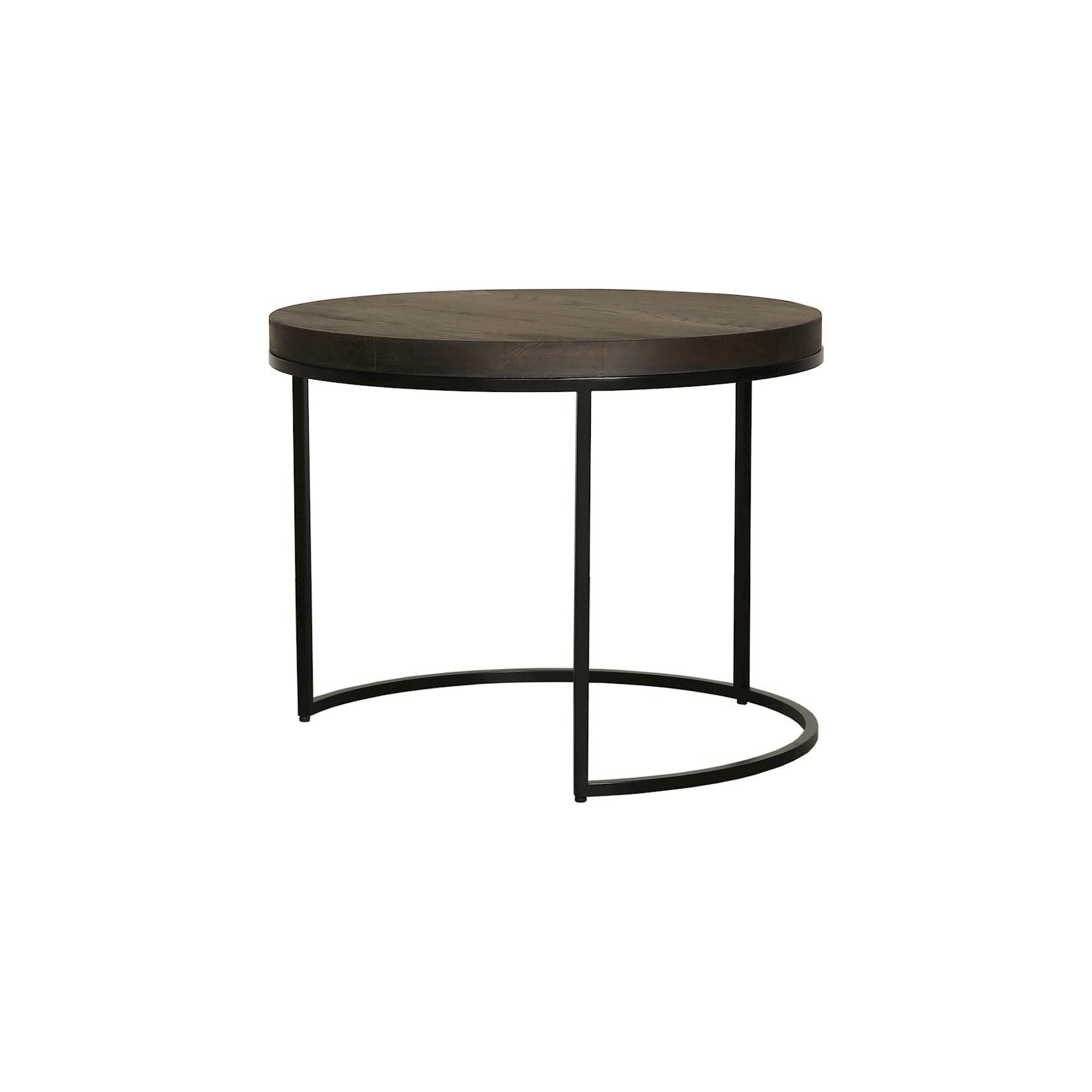 ScapaHome_black powder coated metal side_table_with brown oak top round round_coffee_table_Rad_60 cm dia_x_47_high