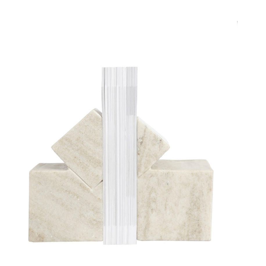 Scapa Home white marble bookends Blom with books Scapa Home white marble bookends 'Blom' with books