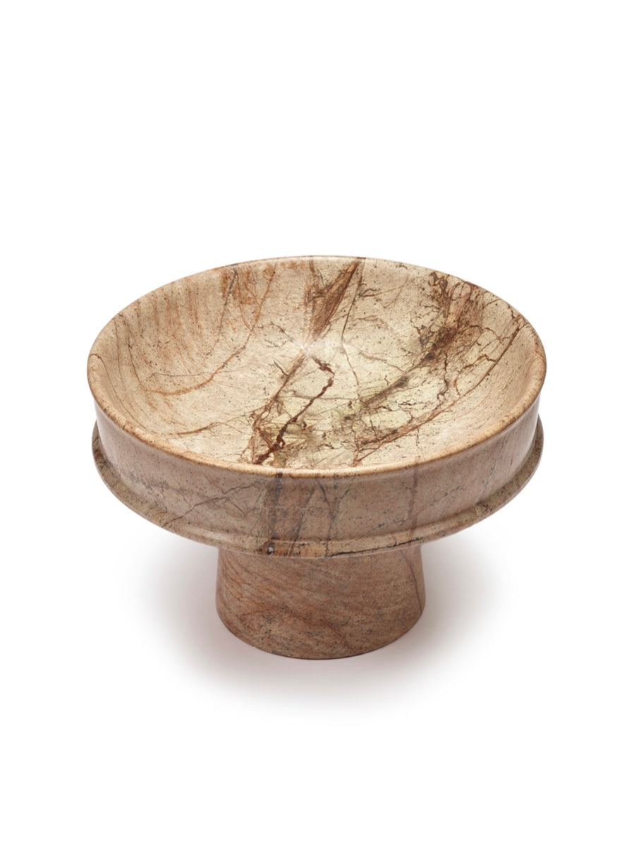 Serax by Kelly Wearstler beige marmeren schaal op voet bovenaanzicht