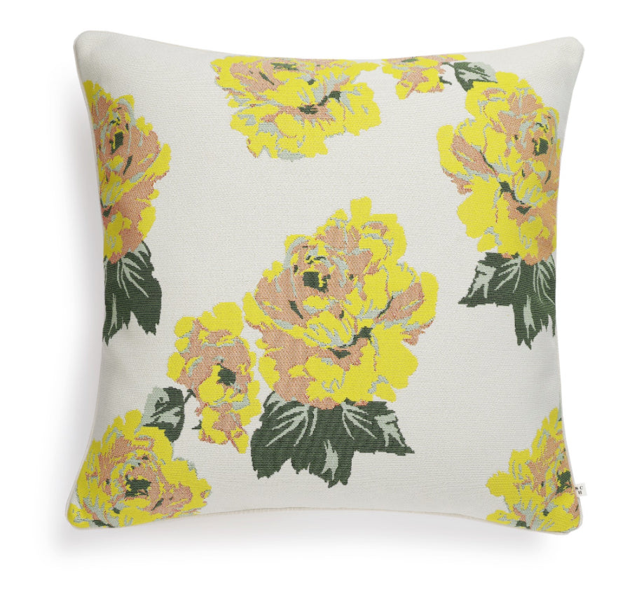 Scapa Home buitenkussen â€˜Muggia' met gestyleerd bloemenpatroon in geel 60 x 60 cm