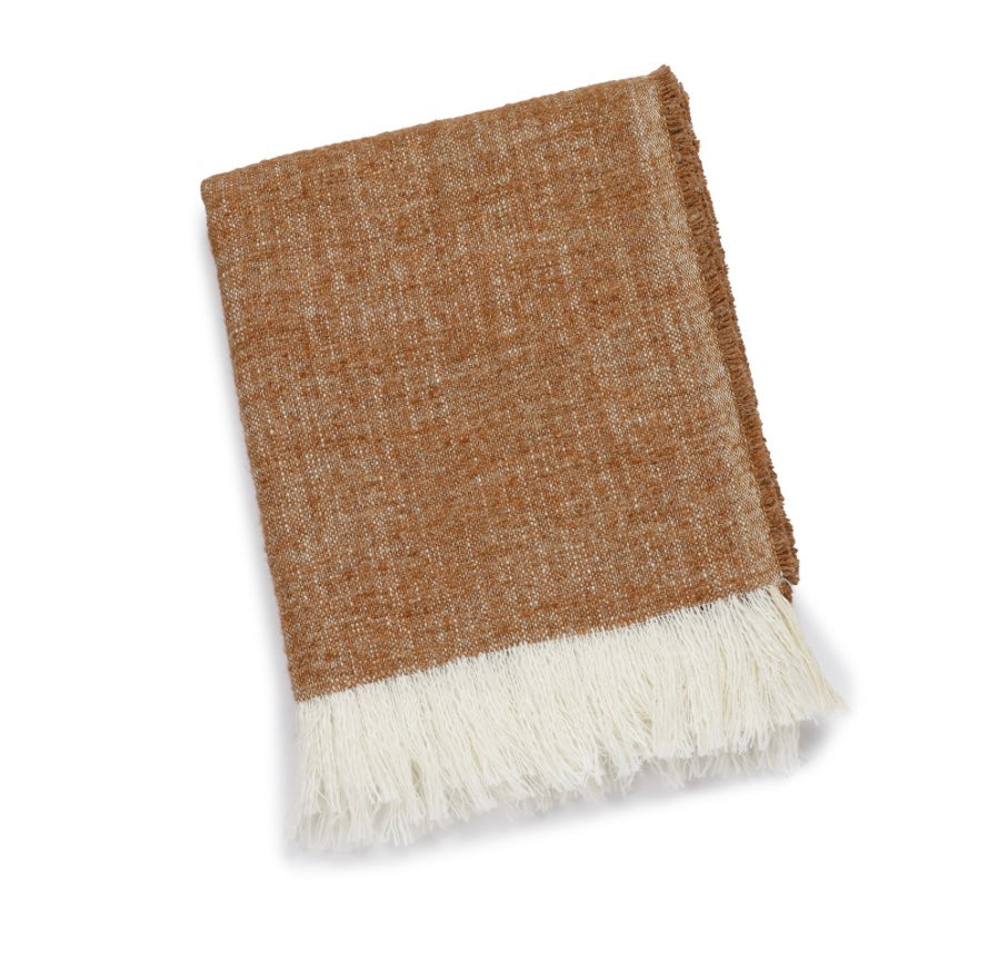 Scapa Home plaid â€˜Oasis' in amber kleur met_off-white_franje