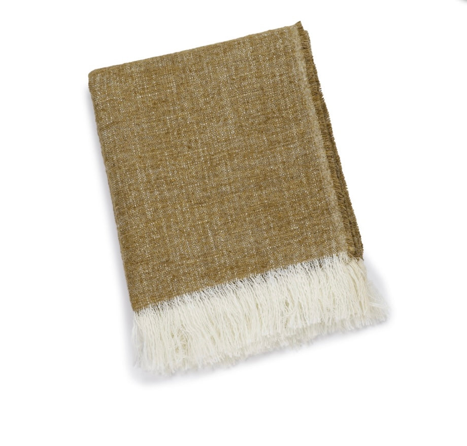 Scapa Home plaid â€˜Oasis' in camel kleur met off-white franje