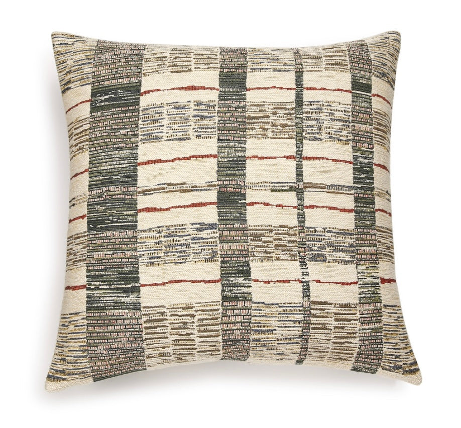 Scapa Home sierkussen â€˜Perthâ€™ in zand met donkergroen 60 x60 cm