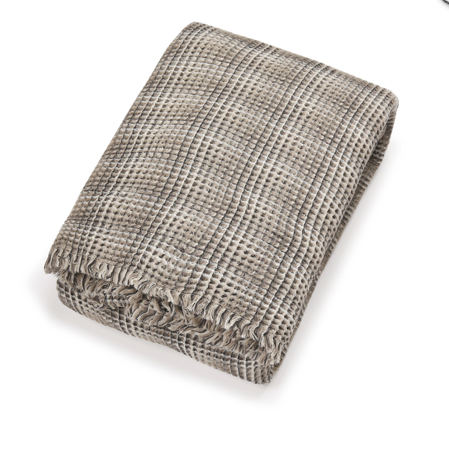 Scapa Home plaid ‘Forli’ in ruitpatroon met zand met grijs 135 x 240 cm