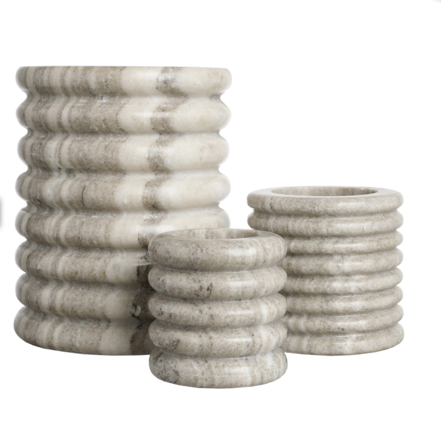 Scapa Home ronde vaas/object ‘Ridge' in beige marmer in 3 maten Scapa Home ronde vaas/object ‘Ridge' in beige marmer in 3 maten